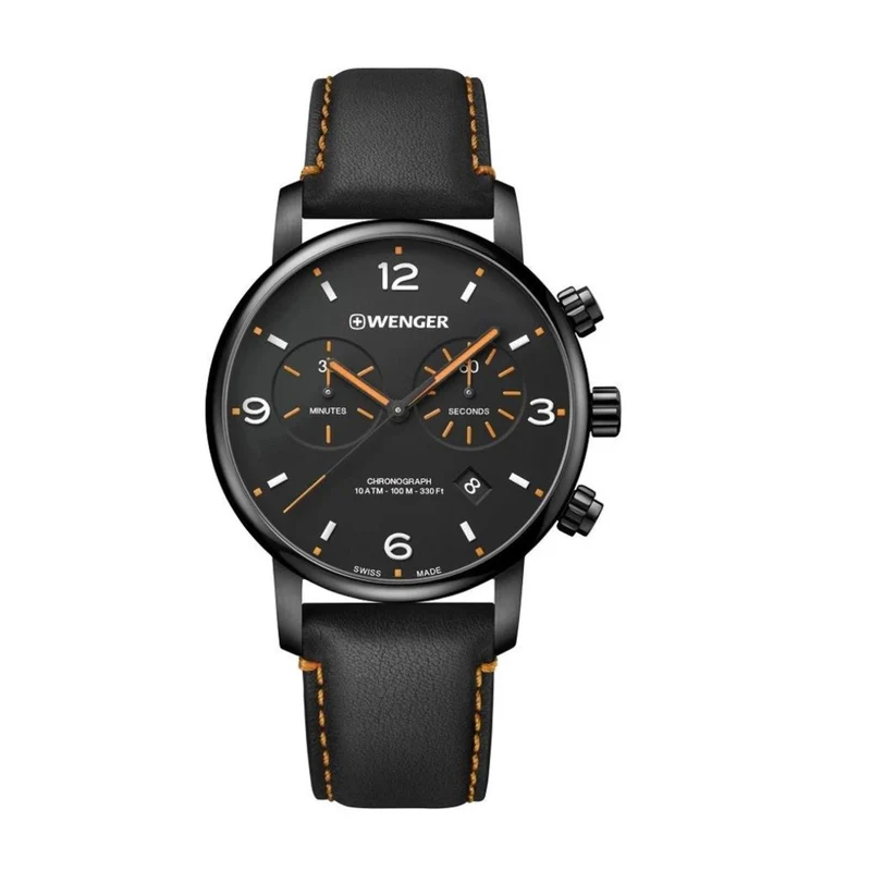 Wenger Metropolitan Chronograph Quartz Black Dial Black Leather Strap Men's Watch 01.1743.114