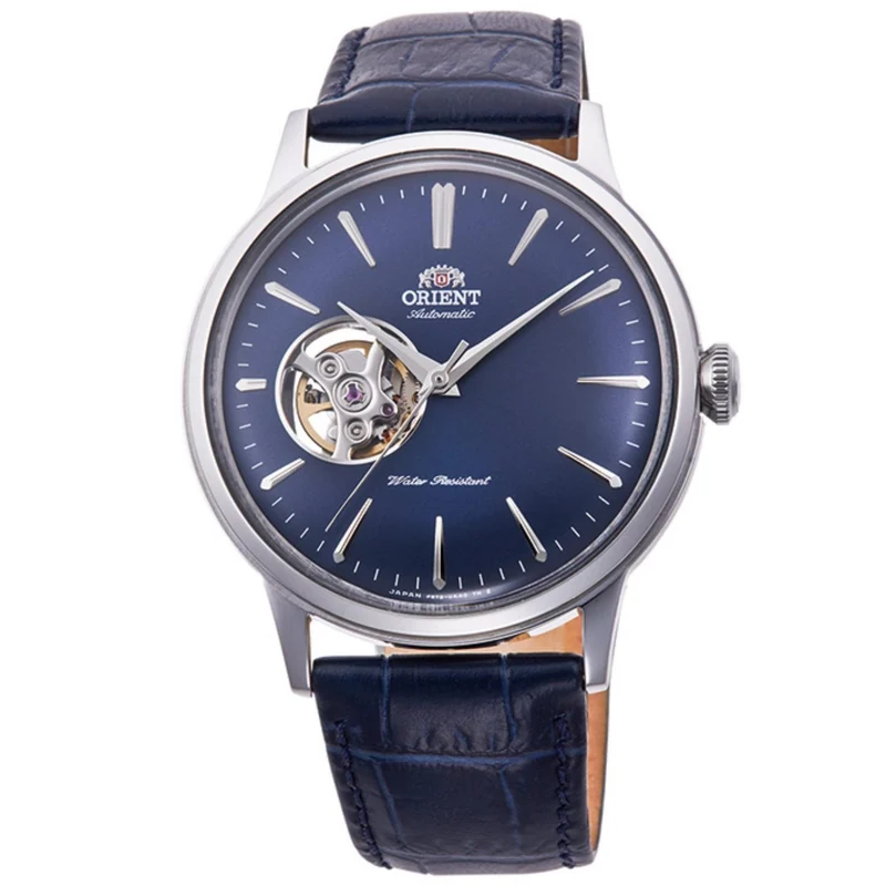 Orient Bambino 41mm Open Heart Blue Dial Leather Mens Automatic Watch RA-AG0005L10B