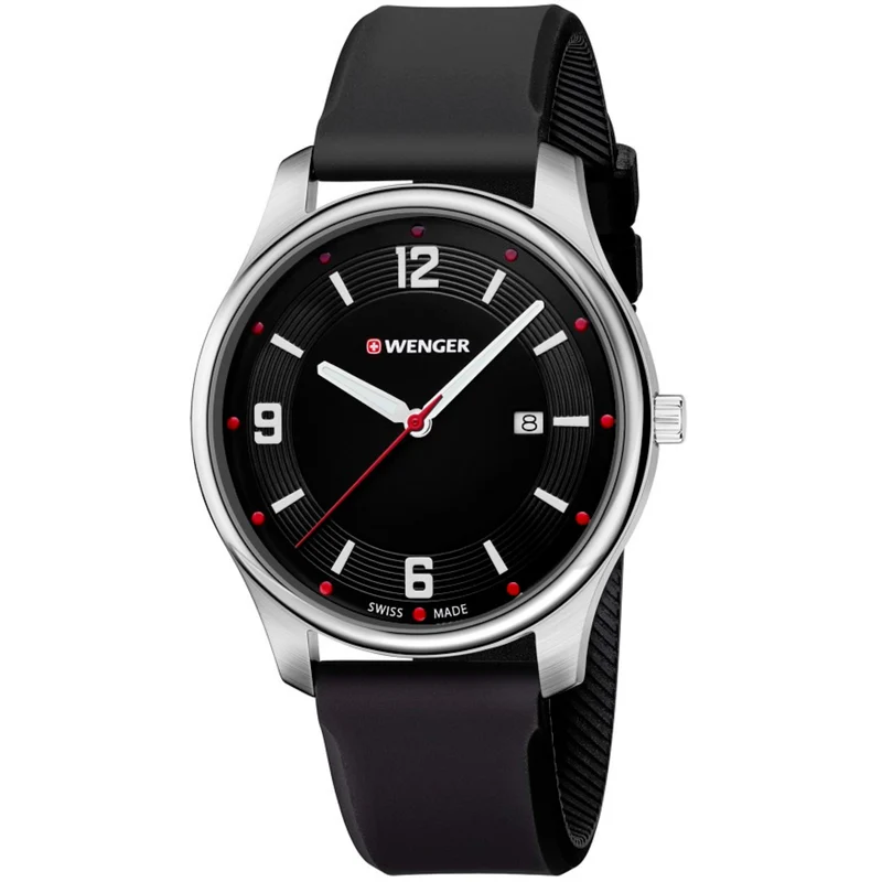 Wenger City Active Black Dial Black Silicone Strap Men's Watch 01.1441.109