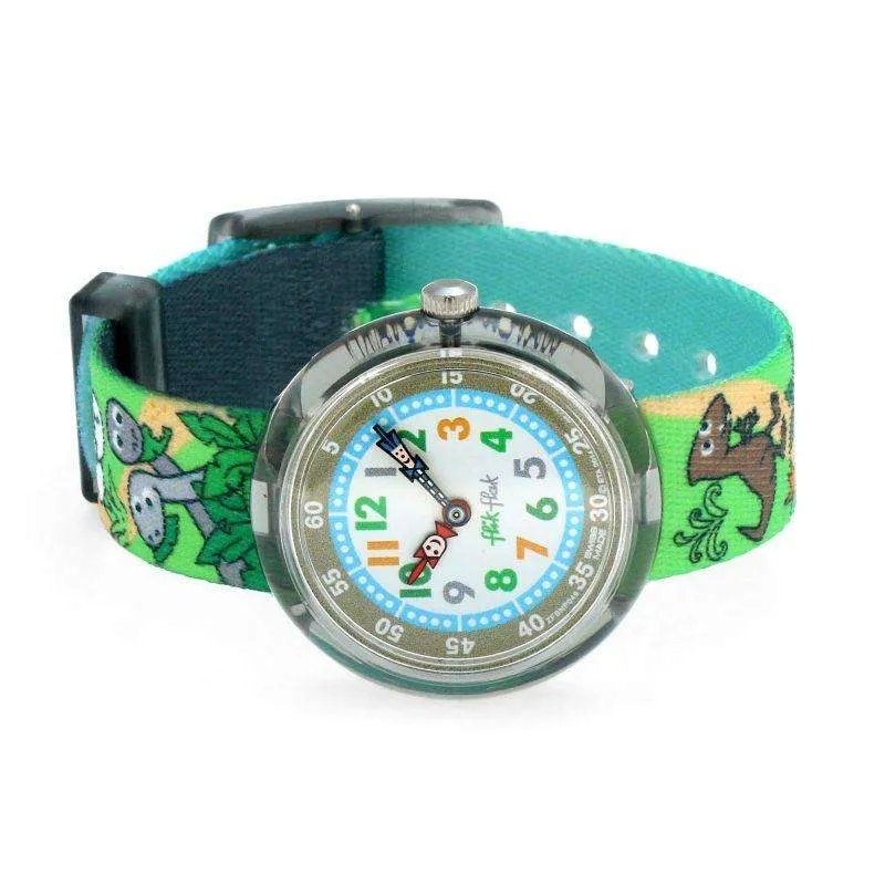 Flik Flak London Flower Pink Plastic Case Blue Textile Strap Kids Girls Watch 32mm FBNP080
