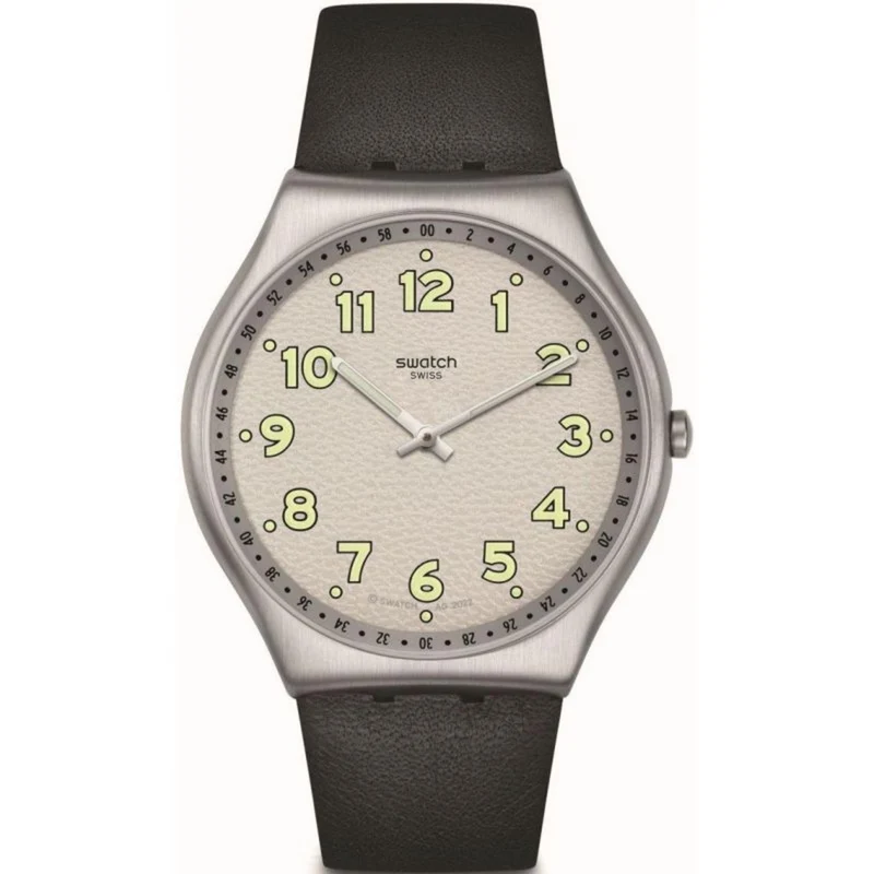 Swatch Black Hepcat Black Leather Strap White Dial Watch SS07S134