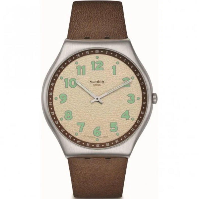 Swatch Tabby Hepcat Beige Dial Leather Watch SS07S135