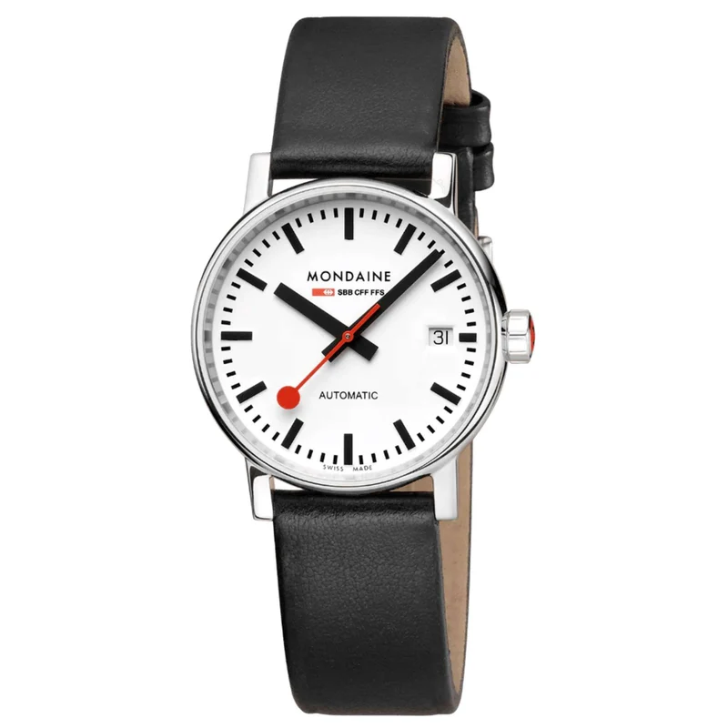 Mondaine Evo2 Automatic White Dial Black Leather Watch MSE.35610.LBV