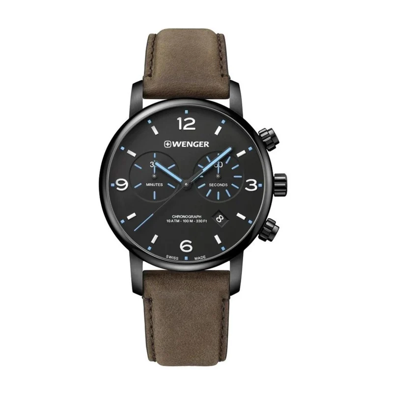 Wenger Urban Metropolitan Chronograph Quartz Black Dial Brown Leather Strap Men's Watch 01.1743.112