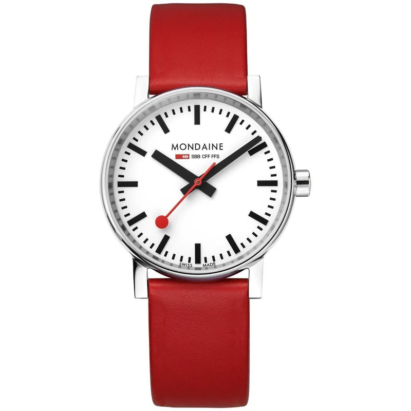 Mondaine evo2 Petite Red Leather Strap White Dial Ladies Watch MSE.26110.LC