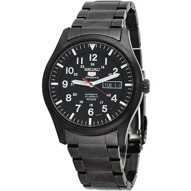 Seiko 5 Sports Automatic Black Dial Steel Bracelet Men's Watch SNZG17K1