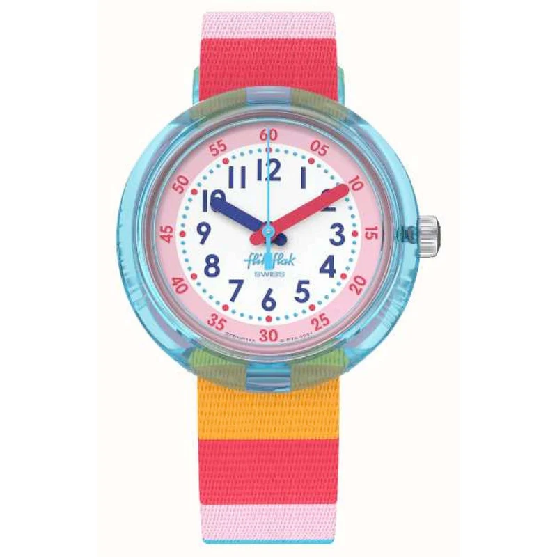 Flik Flak Stripy Pink Pink White Dial / Rainbow Kids Children Watch FPNP113