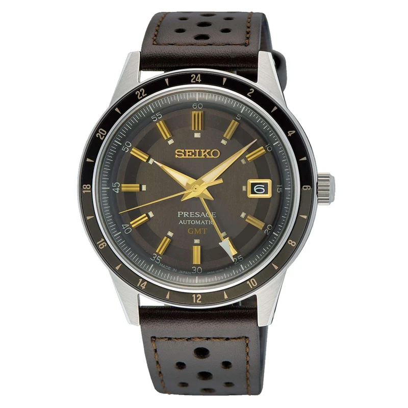 Seiko Presage ‘Fume’ Style 60s Road Trip GMT Automatic Brown Dial Men's Watch SSK013J1