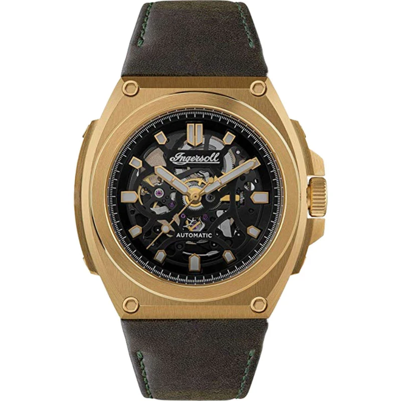 Ingersoll 1892 The Motion Automatic Mens Watch with Black Dial and a Horween Olive Green Leather Strap - I11701B