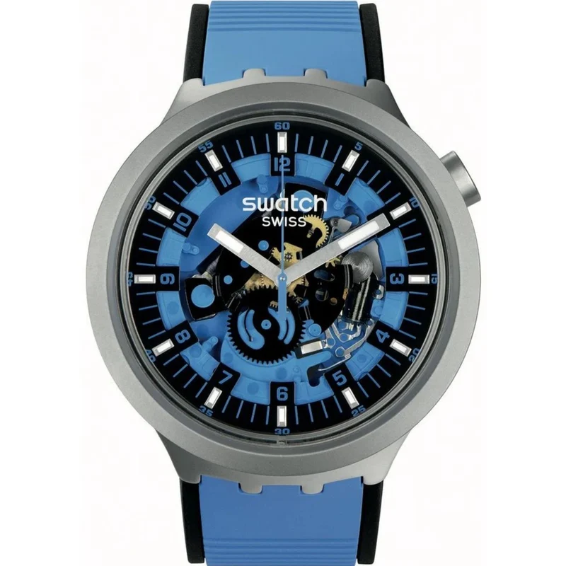 Swatch Big Bold Irony Blue Rubber Strap Blue Dial Quartz Watch SB07S106
