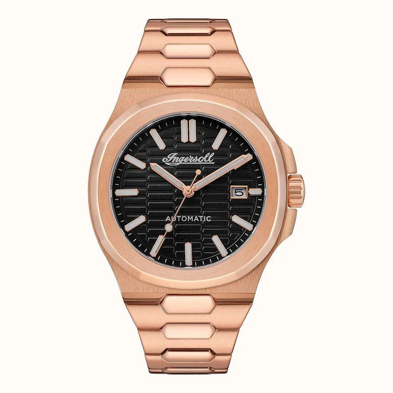 Ingersoll The Catalina Automatic Black Dial Rose Gold Stainless Steel Bracelet Men's Watch I11802