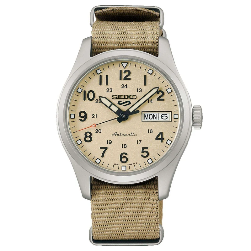 Seiko 5 Sports 'Desert Kit' Midfield Automatic Beige Dial Beige Nylon Strap Men's Watch SRPJ83K1