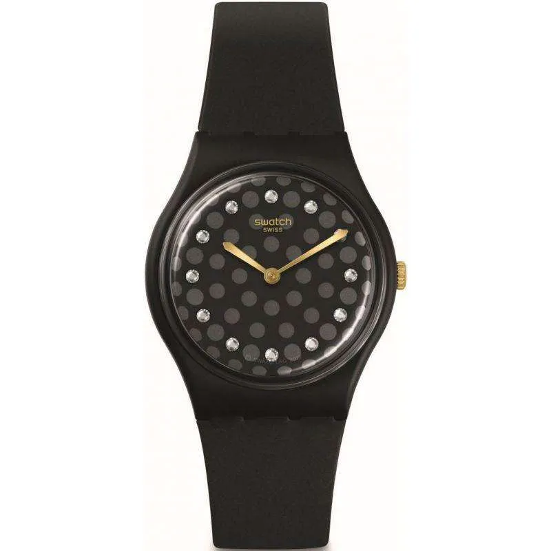 Swatch Sparkle Night Black Dial Black Rubber Strap Watch SO31B102