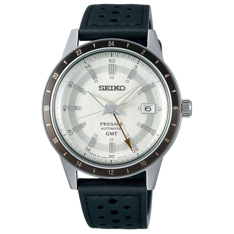 Seiko Presage Stone Style 60s Road Trip GMT Automatic Silver Dial Men's Watch Watch SSK011J1