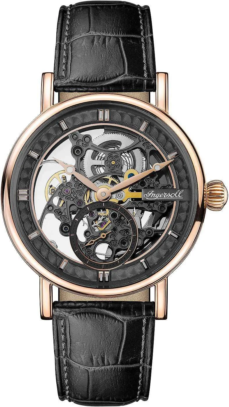 Ingersoll The Herald Automatic Watch with a Skeleton Dial and a Black Leather Strap I00403B