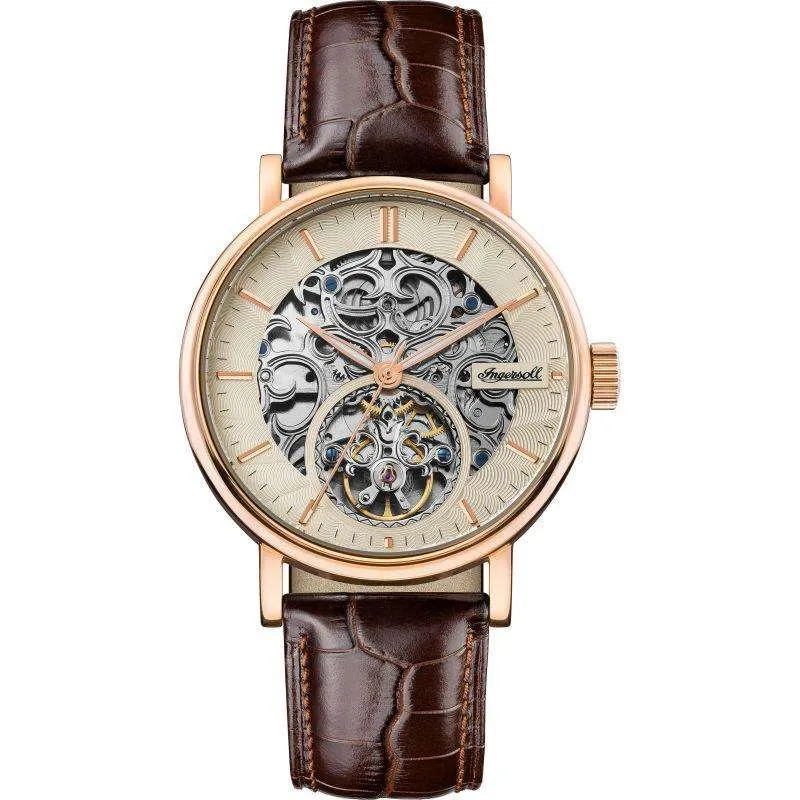 Ingersoll 1892 The Charles Automatic Men's Watch with Champagne Skeleton Dial and Brown Leather Strap - I05805