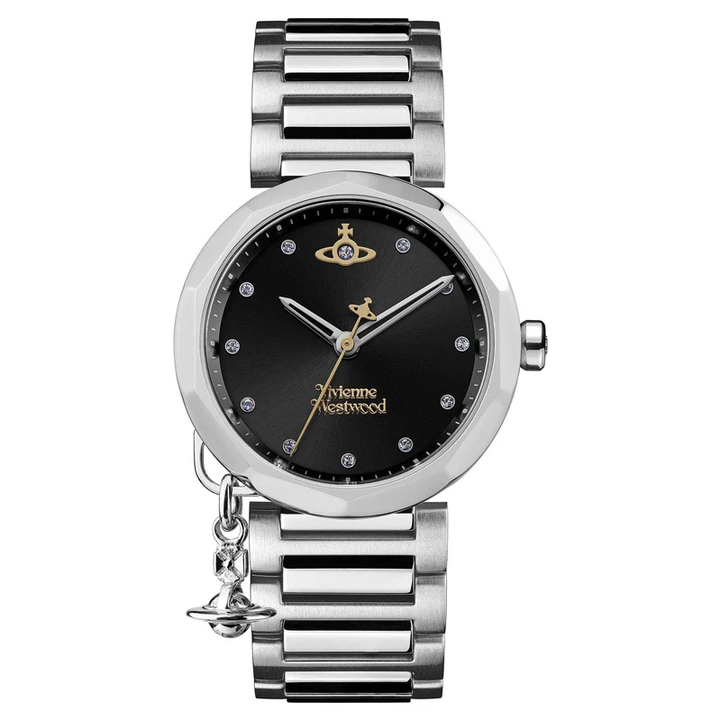Vivienne Westwood Poplar Black Dial Stainless Steel Bracelet Ladies Watch VV246BKSL