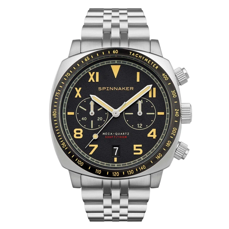 Spinnaker Hull California Chorongraph Vintage Black Dial Stainless Steel Bracelet Mens Watch SP-5092-11