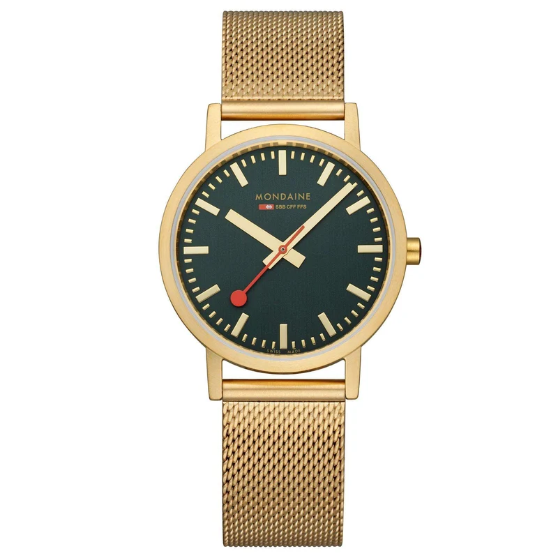 Mondaine Classic Forest IP Gold Green Dial Watch A660.30314.60SBM