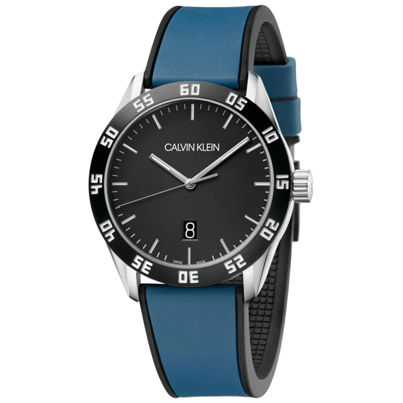 Calvin Klein Limited Edition Compete Quartz Black Dial Blue Rubber Strap Watch K9R31CV1
