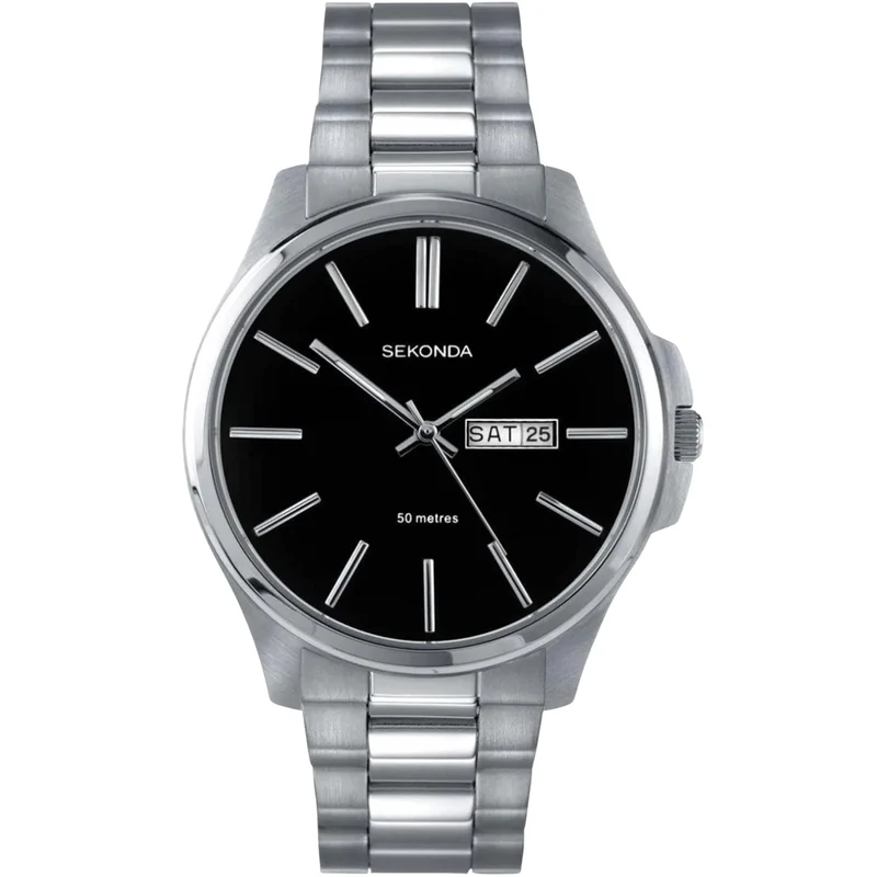 Sekonda Classic Quartz Black Dial Stainless Steel Bracelet Men's Watch 3381