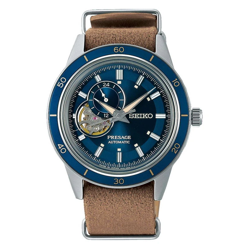 Seiko Presage Style 60s Automatic Blue Dial Beige Leather Strap Men’s Watch SSA453J1