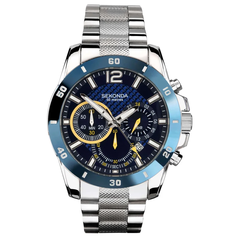 Sekonda Chronograph Quartz Blue Dial Stainless Steel Bracelet Men’s Watch 1443