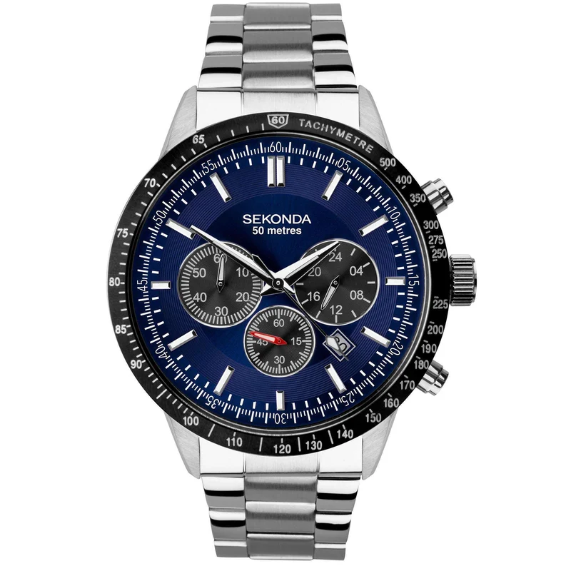Sekonda Hero Chronograph Quartz Blue Dial Stainless Steel Bracelet Men's Watch 1970