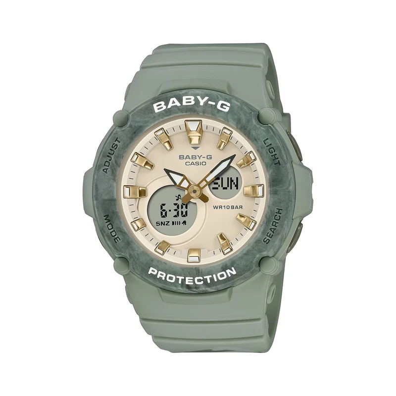 Casio Baby-G Quartz Cream Dial Green Resin Band Ladies Watch BGA-275M-3AER