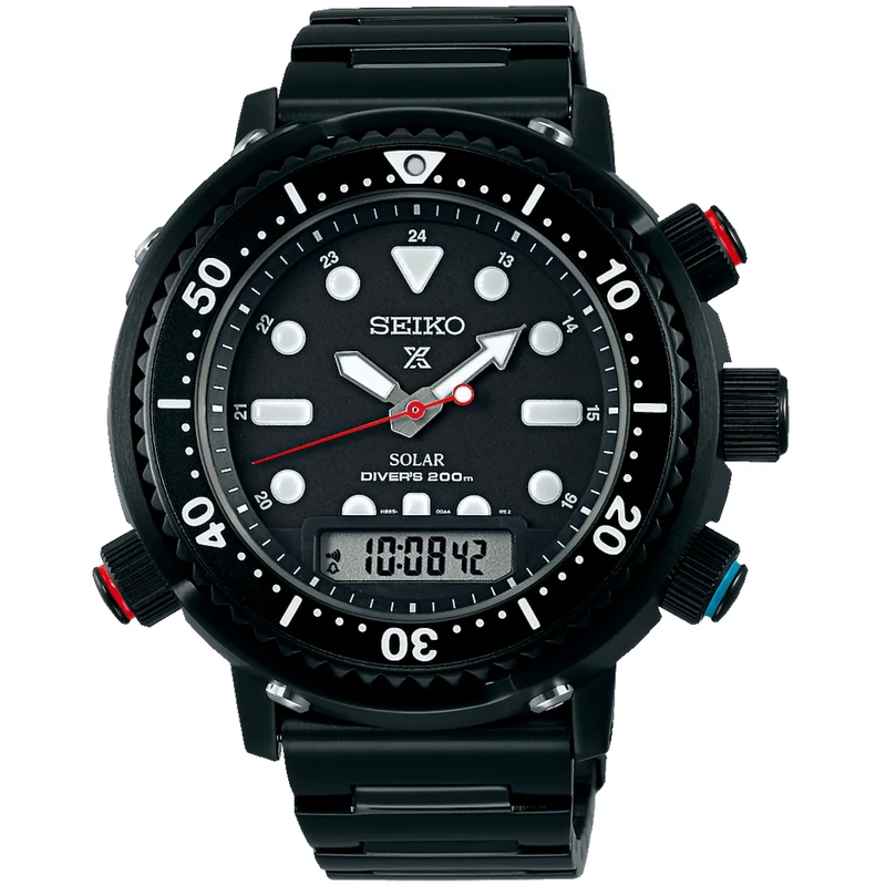 Seiko Prospex Solar Arnie Hybrid Divers 40th Anniversary Automatic Black Dial Black Steel Bracelet SNJ037P1