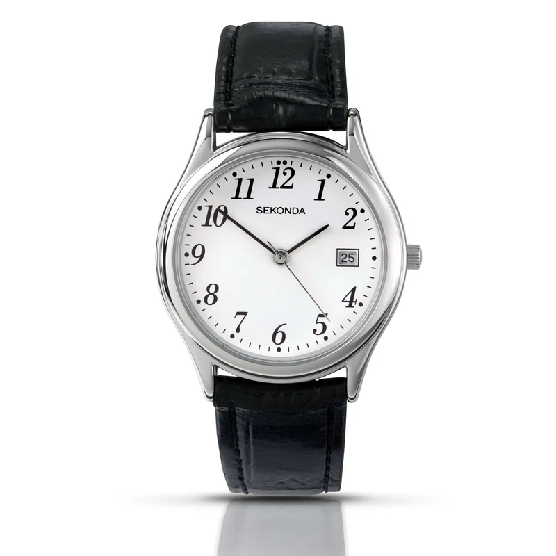 Sekonda Classic Quartz White Dial Black Leather Strap Men's Watch 3473