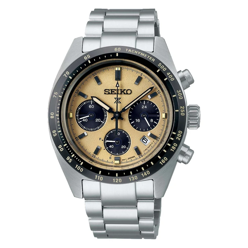Seiko Prospex Speedtimer Chronograph Solar Gold Dial Steel Bracelet Men's Watch SSC817P1