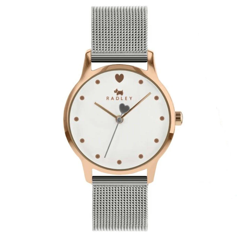 Radley Quartz White Dial Silver Milanese Steel Charm Bracelet Gold Ladies Watch RY4411