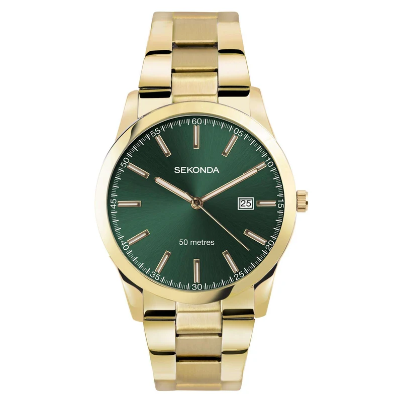 Sekonda Classic Quartz Green Dial Gold Coloured Stainless Steel Men's Watch 1996
