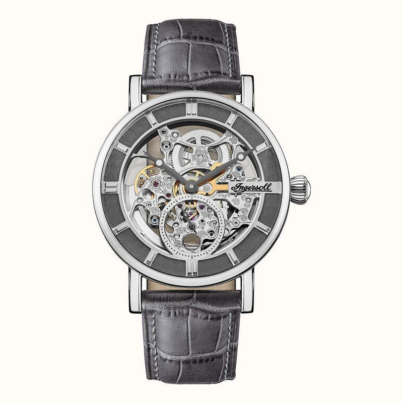 Ingersoll The Herald Automatic Grey Leather Strap Silver Dial Men's Watch I00402B