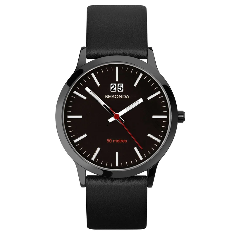 Sekonda Classic Quartz Black Dial Leather Strap Watch 1941