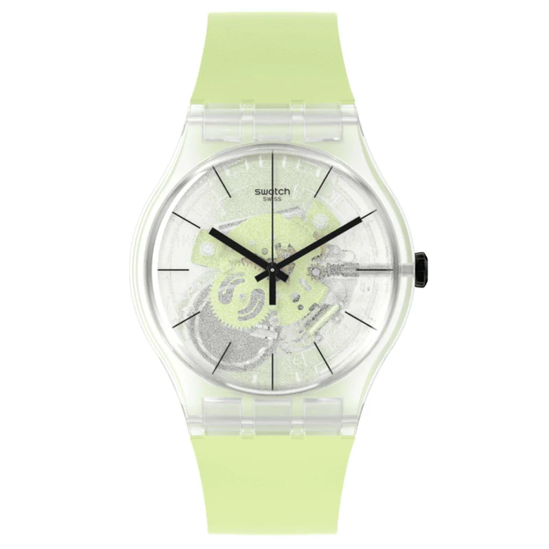Swatch New Gent Green Daze Quartz Transparent Dial Green Strap Watch SO29K106