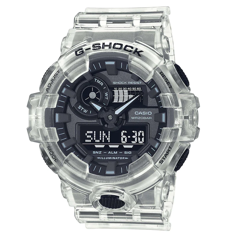 Casio G-Shock Quartz Black Dial Transparent Resin Strap Mens Watch GA-700SKE-7AER