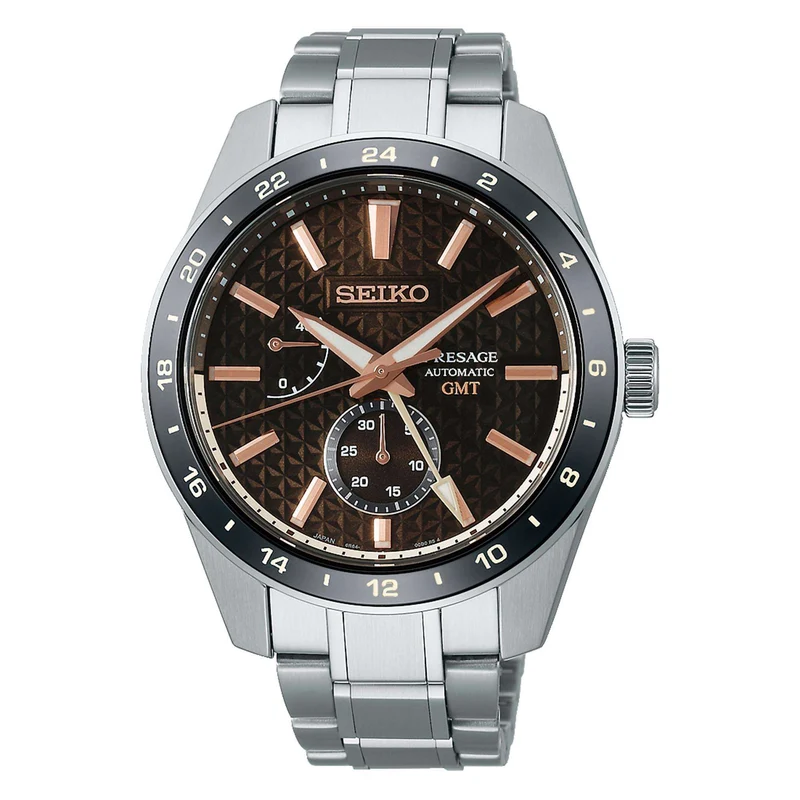 Seiko Presage ‘Keshizumi’ Sharp Edged Series GMT Automatic Brown Dial Stainless Steel Bracelet Men’s Watch SPB275J1