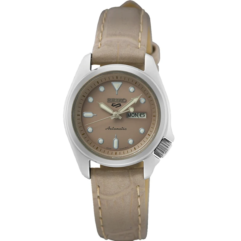 Seiko 5 Sports Automatic Brown Dial Leather Strap Ladies Watch SRE005K1