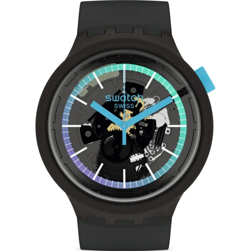 Swatch SwatchPAY! BbblackPAY! Quartz Skeleton Dial Silicone Strap Watch SO27B120-5300