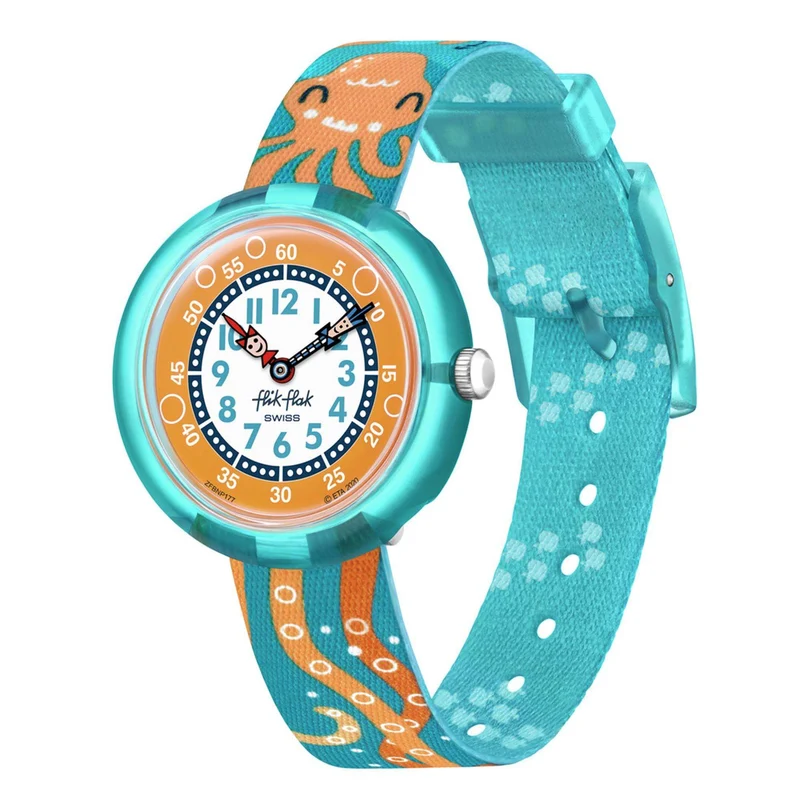 Flik Flak Ten-Tickles Quartz White Dial Green Recycled PET Strap Kids Watch FBNP177