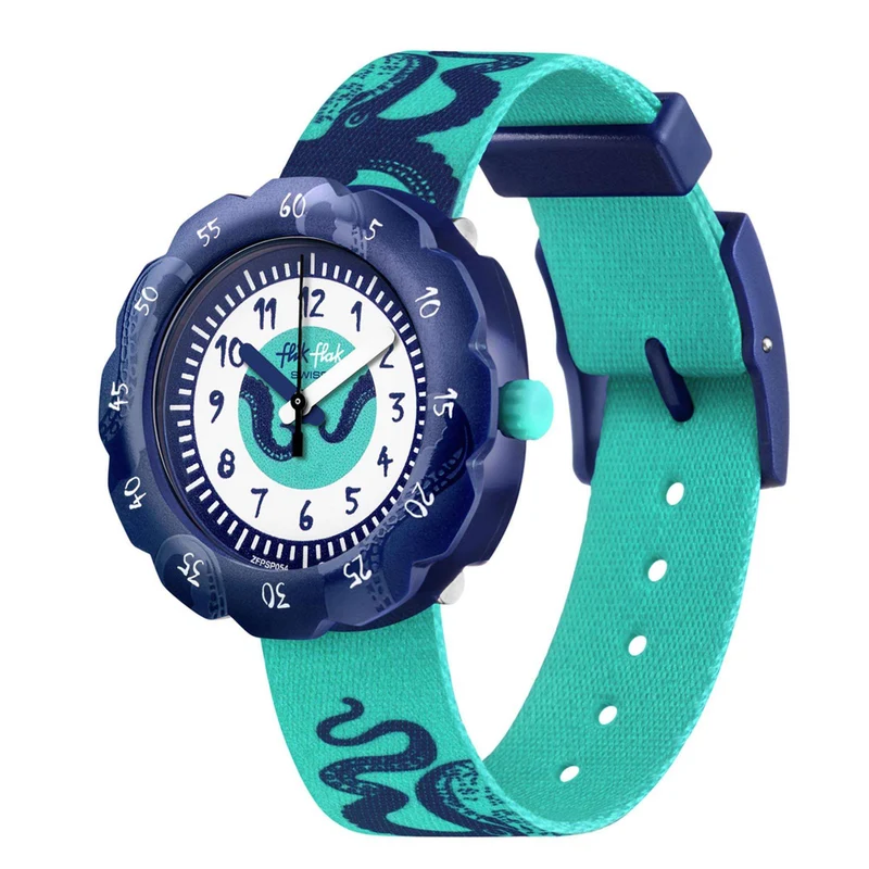 Flik Flak Rocktopus Quartz White Dial Green PET Recycled Strap Kids Watch FPSP054