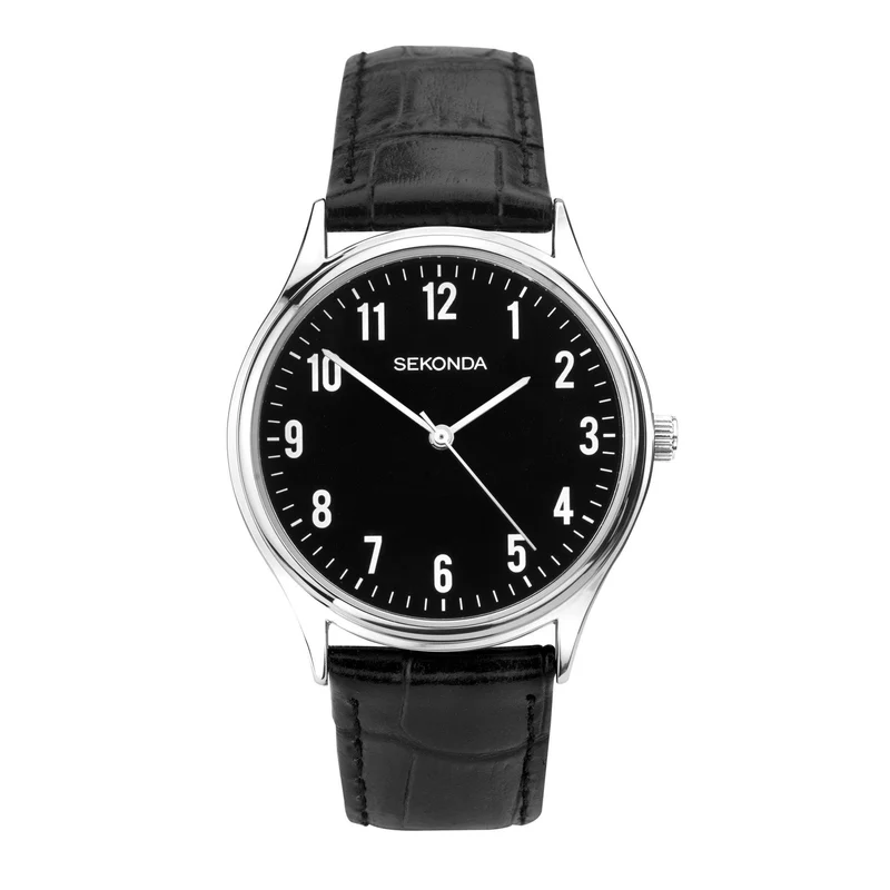 Sekonda Classic Quartz Black Dial Black Leather Strap Men's Watch 1777