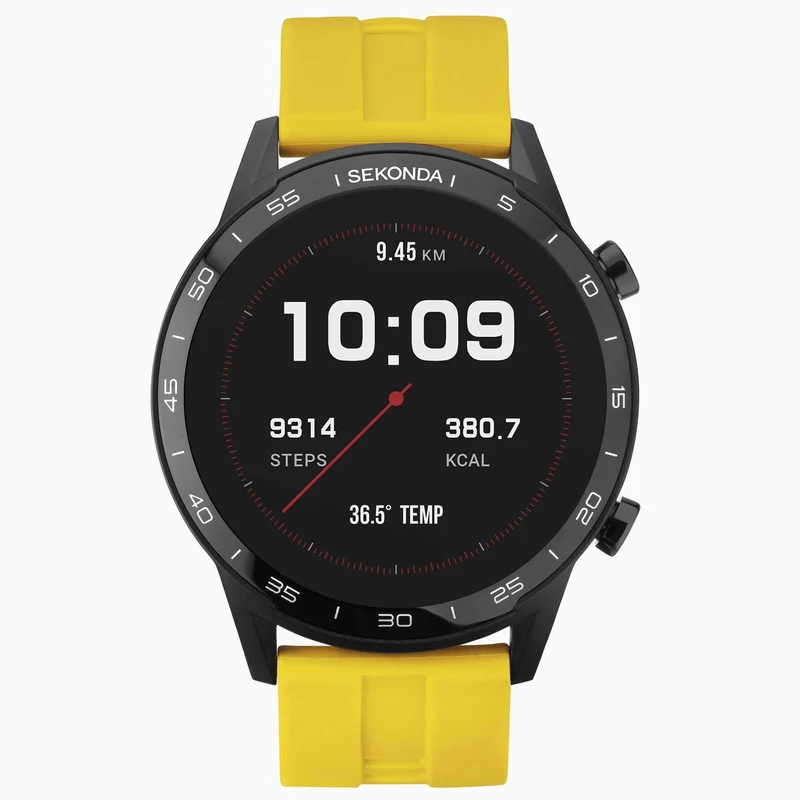 Sekonda Black Interactive Dial Yellow Silicone Strap Men's Smart Watch 1994