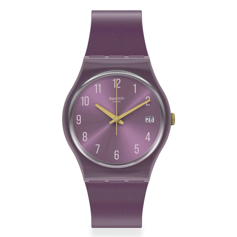 Swatch Gent Pearlypurple Quartz Purple Dial Purple Silicone Strap Watch GV403
