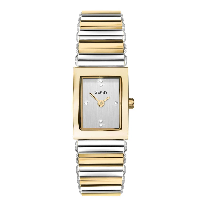 Seksy Edge Quartz Silver Dial Two Tone Stainless Steel Bracelet Ladies Watch 2865