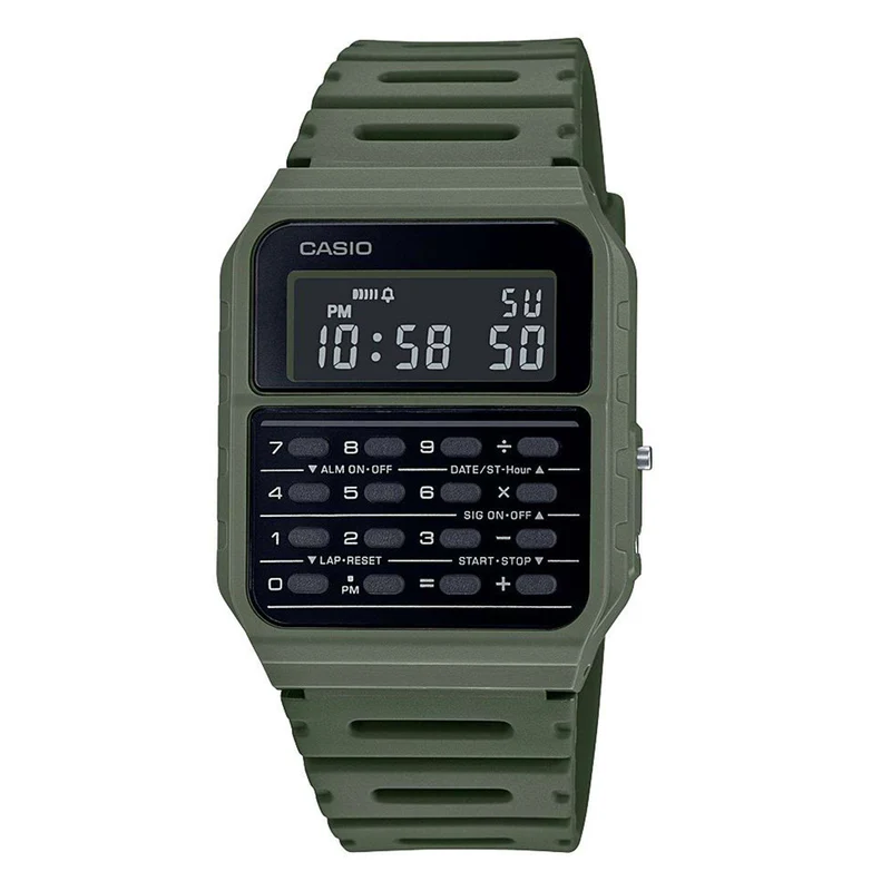 Casio Vintage Quartz Black Dial Green Resin Strap Calculator Watch CA-53WF-3BEF