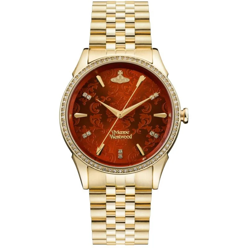 Vivienne Westwood Wallace Quartz Movement Orange Dial Stainless Steel Bracelet Ladies Watch VV208RDGD