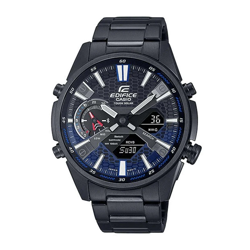 Casio Edifice Solar Quartz Black Dial Black PVD Stainless Steel Bracelet Mens Smartwatch ECB-S100DC-2AEF